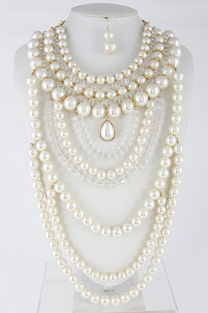 Multi Layer Formal Faux Pearl Necklace Set 6FCF
